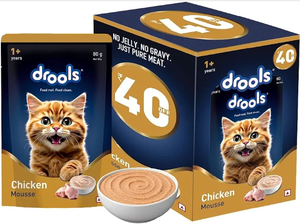 Drools Adult Cat Wet Mousse 80g Pack of 5, 400g | Chicken Flavour | Rich in Protein | Promotes Hydration & Easy to Digest| No Artificial Flavours