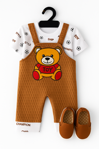 👶✨ Cute Baby Dungaree Set – Teddy Print ✨👶