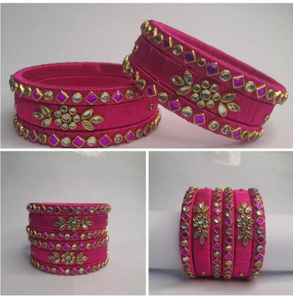 THREAD BANGELS PINK 6 PC SET FULLY WOMEN FASHION AND LUXURY BANGELS