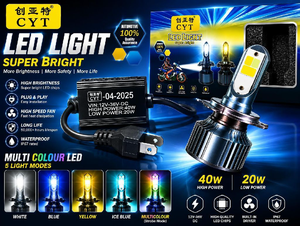 CYT Multi Colour LED Headlight Bulb for Bike & Motorcycle | White, Blue, Yellow & Multicolour Modes | 40W High Power | Waterproof Plug & Play