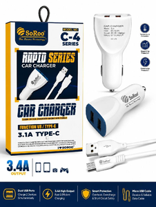 SoRoo C-4 Series 3.4A Fast Car Charger with Type-C Cable