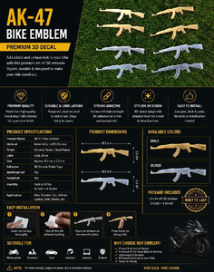 AK-47 3D Bike Emblem Sticker  | Premium Chrome Finish Self-Adhesive Decal for Bike, Car, Helmet & Laptop 2peace