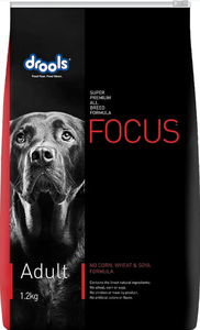 Drools Focus Premium Adult Dry Dog Food 1.2kg Pack | Chicken Flavour | Growth & Intelligence | Digestive Health | Healthy Skin & Coat | Improves Immunity