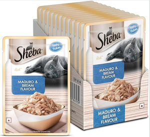 Sheba Rich Premium Adult (1+ Years) Wet Cat Food, Maguro & Bream Flavour, 35 g Pouch | Pack Of 12