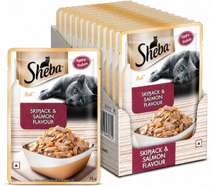 Sheba Rich Premium Adult (1+ Years) Wet Cat Food, Skipjack & Salmon Flavour, 35 g Pouch | Pack of 12