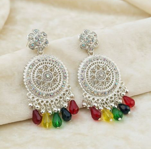 Silver Toned Oxidised Bohemian Earrings With Multiple Threading
