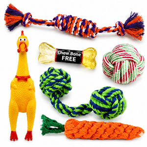 WOOF N PLAY Dog Toy Combo Pack of 6 | Squeaky Chicken, Rope & Chew Toys for Puppies & Dogs