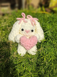 Blush Bunny — "Palm Sized" Crochet Plush with Heart🩷 | Handmade Crochet Bunny Plush