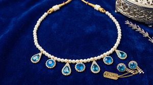 Blue Kundan Pearl Necklace Set