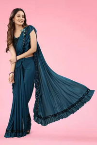 Printed Bollywood Silk Blend Saree (Blue)