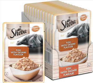 Sheba Rich Premium Adult (1+ Years) Wet Cat Food, Fish with Sasami Flavour, 35 g Pouch | Pack Of 12