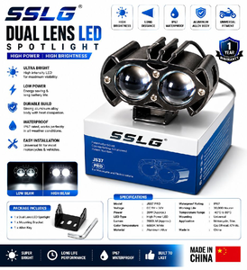 2PCS SSLG Dual Lens LED Spotlight JS37 PRO | 20W High Power Bike Light | IP67 Waterproof | 6000K White | Universal Fit for Motorcycle, Car & ATV