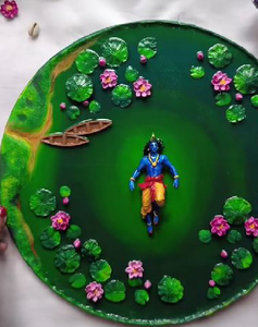 Lotus Pond With Lord Krishna Miniature