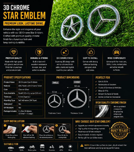 Premium Chrome 3D Star Logo Emblem Sticker Set | Car Front & Rear Badge | Self-Adhesive Metal Finish

TAJ REDIUM & CAR DECOR MANDAWARI