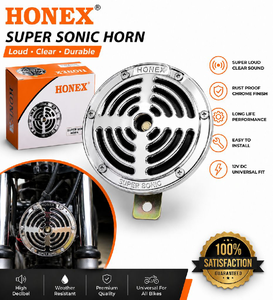 HONEX Super Sonic Horn – 12V Universal Bike & Motorcycle Horn  | Loud & Clear Sound | Chrome Finish | Weather Resistant